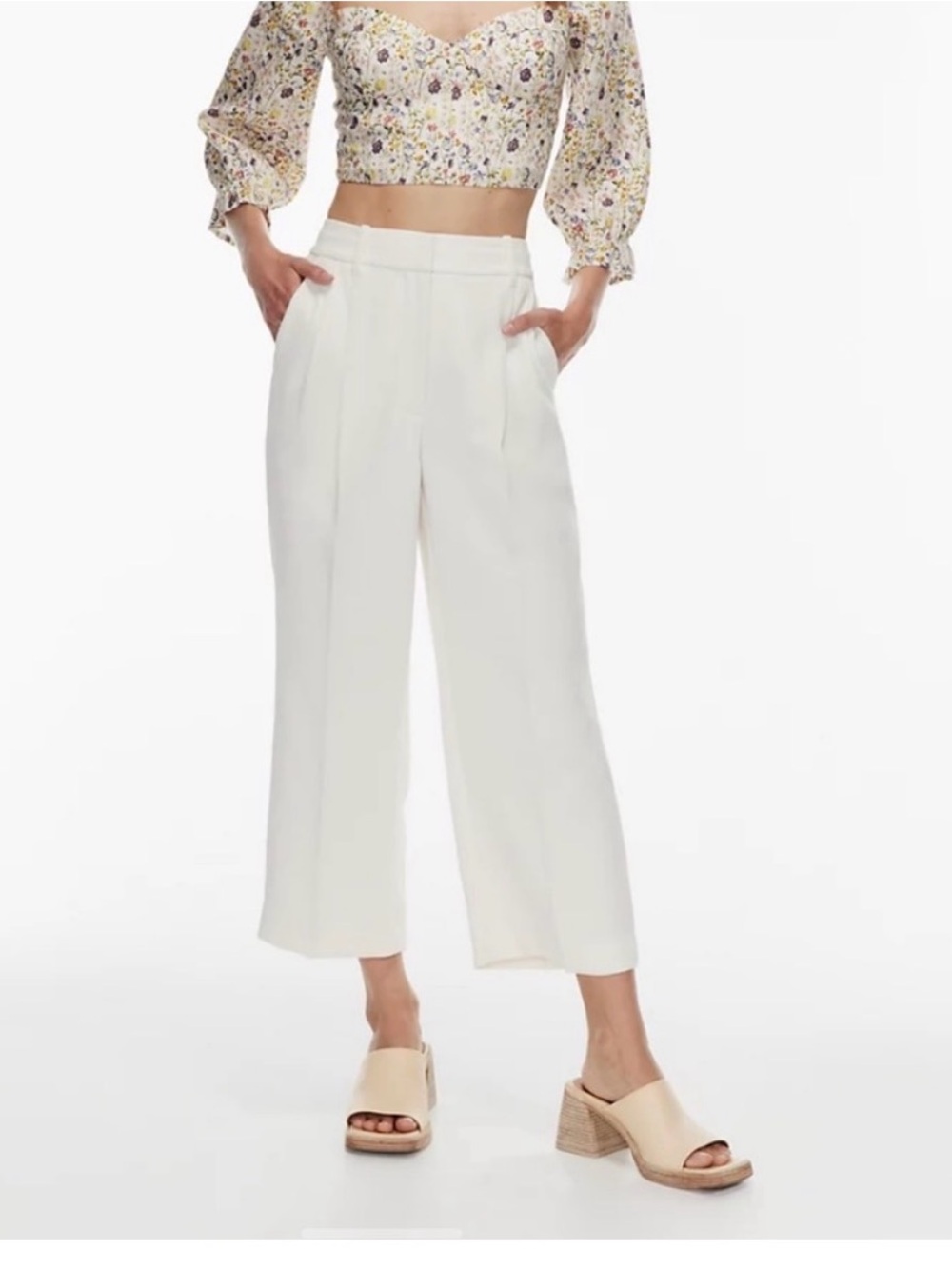 Wilfred Cream High-Rise Wide-Leg Cropped Trousers